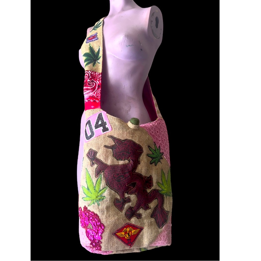 Pink Power Crossbody Burlap Bag